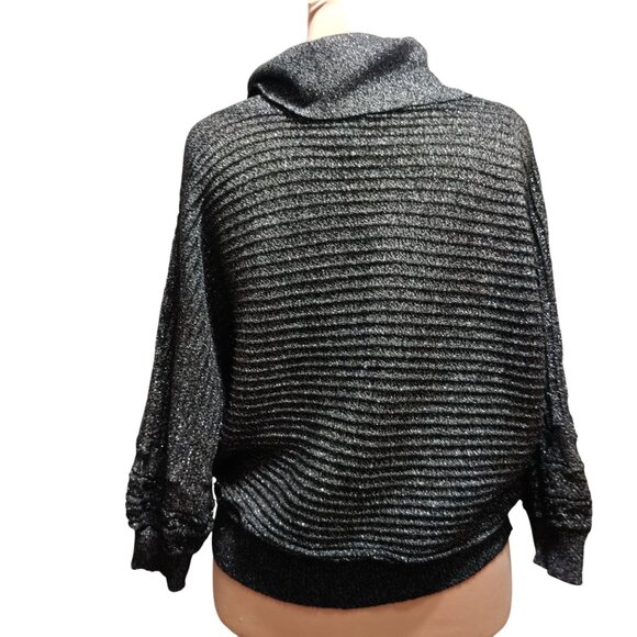 Cathy Daniels L Vintage Y2K Black Metallic Knit Cowl Neck 3/4 Sleeve Sweater Top - Picture 4 of 11